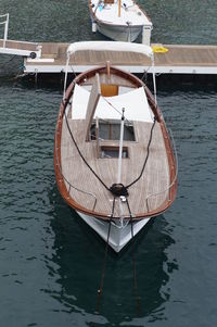 High angle view of boat moored in sea