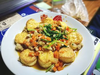 Close-up of food served in plate