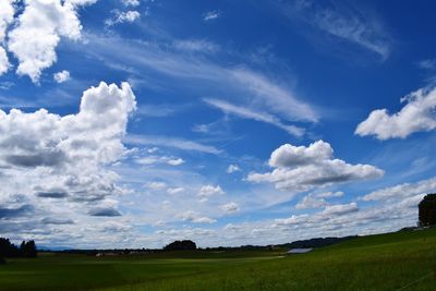Scenic view of field against blue sky