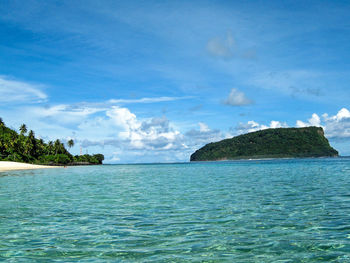 Scenic view of calm sea against cloudy sky