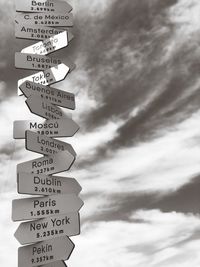 Low angle view of road sign against sky