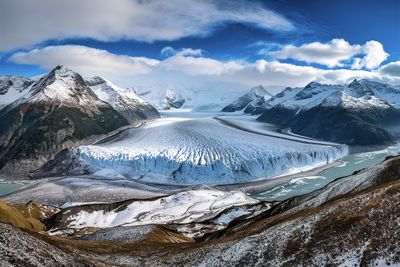 Scenic view of snowcapped mountains against sky