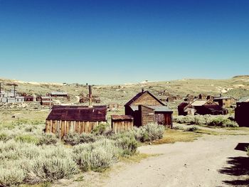 Bodie state historic park against clear blue sky