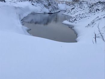 Scenic view of snowcapped mountains during winter