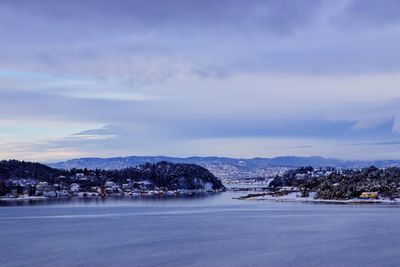 Scenic view of snow covered landscape against sky