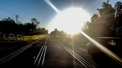 Railroad tracks amidst trees against sky