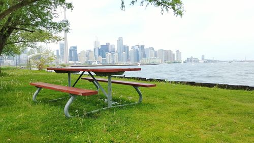 Empty bench in park