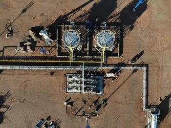 High angle view of machinery on wall