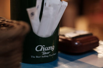 Close-up of coffee cup on table