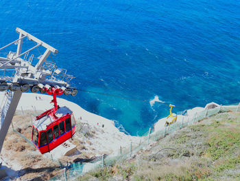 High angle view of ship on sea shore