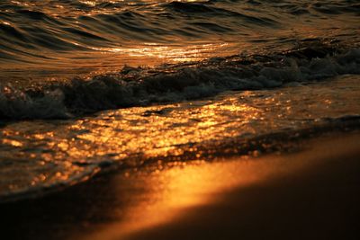 Aerial view of beach at sunset