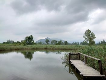 Scenic view of lake against sky