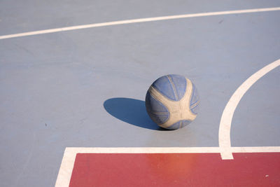 High angle view of basketball on court