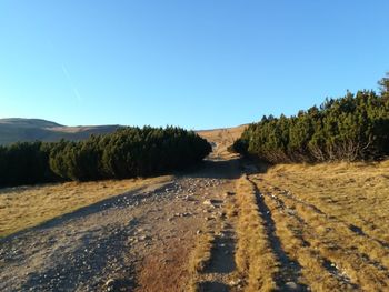 Scenic view of land against clear blue sky