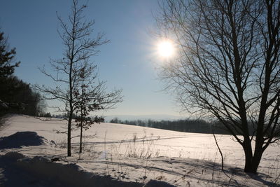 Scenic view of frozen lake against sky during winter