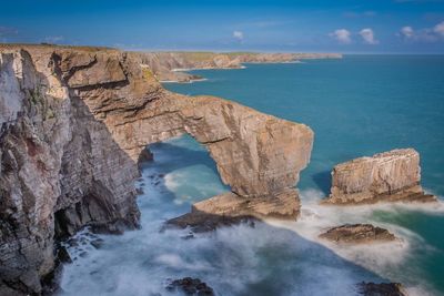 Panoramic view of rocks on sea against sky