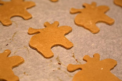 High angle view of cookies on table