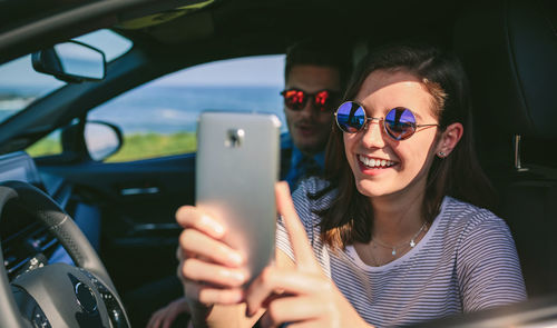 Young couple in car