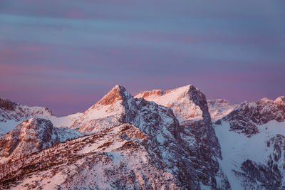 Scenic view of snowcapped mountains against sky during winter