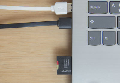 High angle view of computer keyboard on table