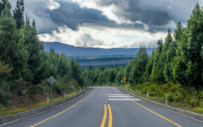 Country road by trees against sky