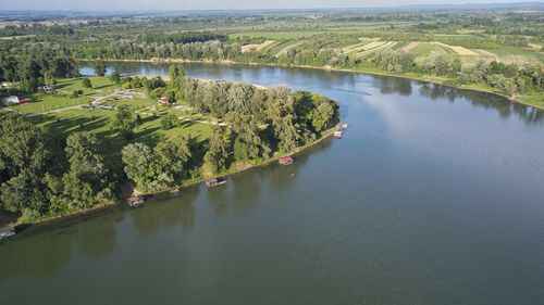 High angle view of river amidst trees