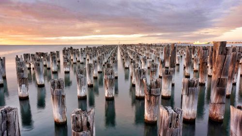 Panoramic view of sea against sky during sunset