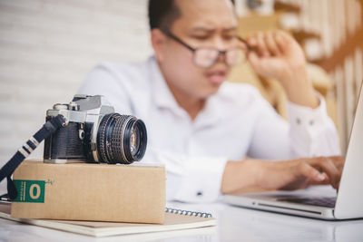 Portrait of man using mobile phone