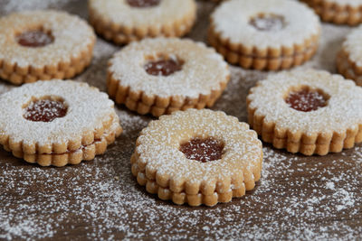 High angle view of cookies