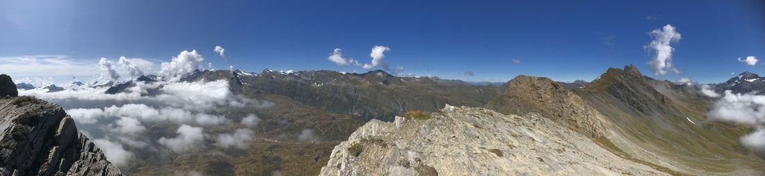 Panoramic view of landscape and mountains against sky