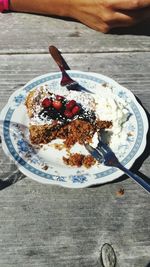 Directly above shot of cake in plate on table