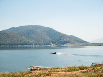 Scenic view of lake against clear sky