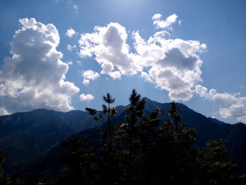 Scenic view of mountains against cloudy sky