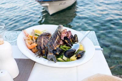 High angle view of food in plate on table