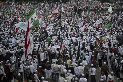 High angle view of crowd on street