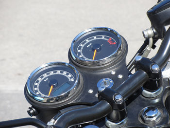 High angle view of motorcycle speedometer