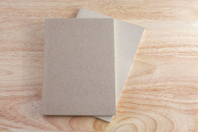 High angle view of cardboard on table
