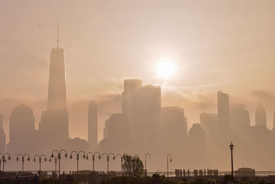 Panoramic view of buildings against sky during sunset