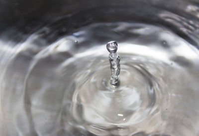 Close-up of drop falling on water