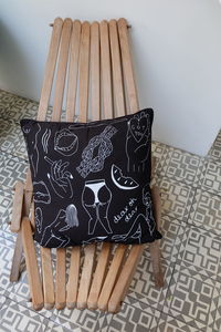 High angle view of chair on table