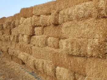 Hay bales on field against sky