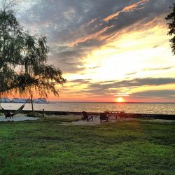 Scenic view of sea at sunset