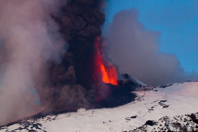 Scenic view of volcanic mountain during winter