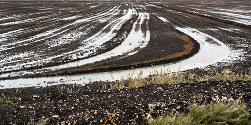 Puddle on road against sky