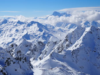 Scenic view of snow covered mountains