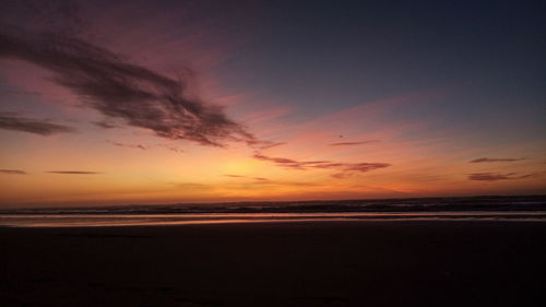 Scenic view of beach against sky during sunset