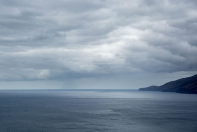 Scenic view of sea against storm clouds