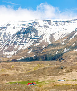 Scenic view of snowcapped mountains against sky