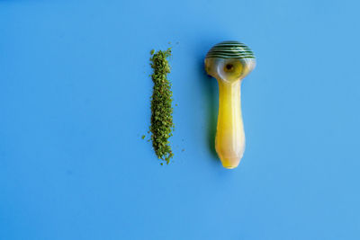 Close-up of yellow bell against blue background