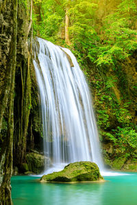 Waterfall cliff, third level, erawan national park, kanchanaburi, thailand